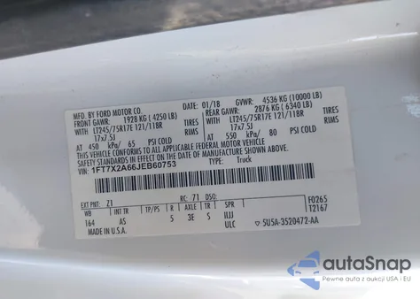 2018 Ford F-250 Xl from USA, damaged, VIN 1FT7X2A66JEB60753